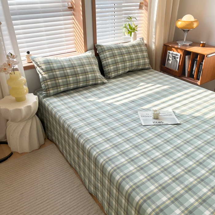 91家纺网 家纺一手货源 找家纺 启程家纺 2026新款全棉A类水洗棉多规格四件套单品-单床单 莫妮绿