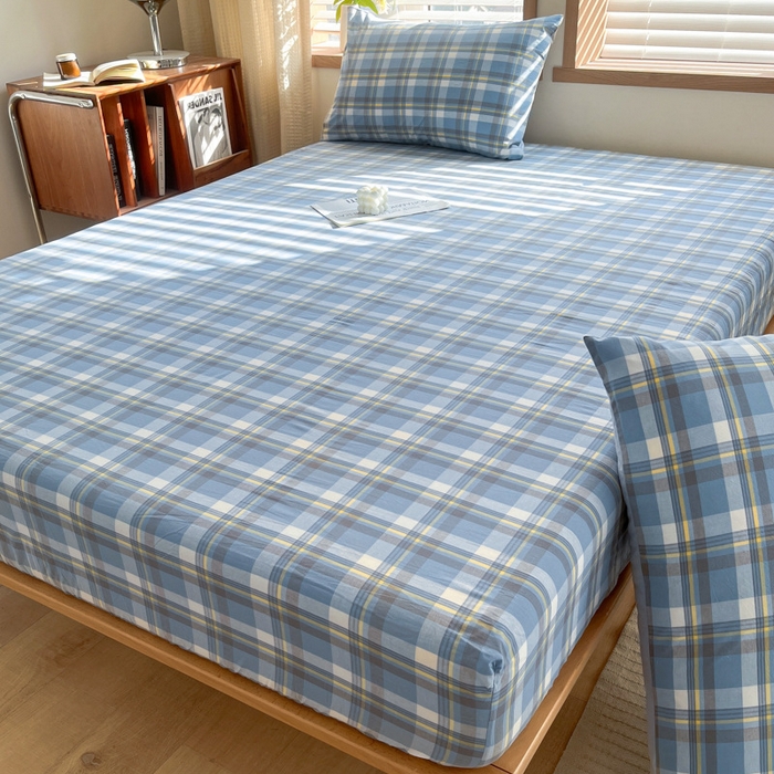 91家纺网 家纺一手货源 找家纺 启程家纺 2026新款全棉A类水洗棉多规格四件套单品-单床笠 莫妮蓝