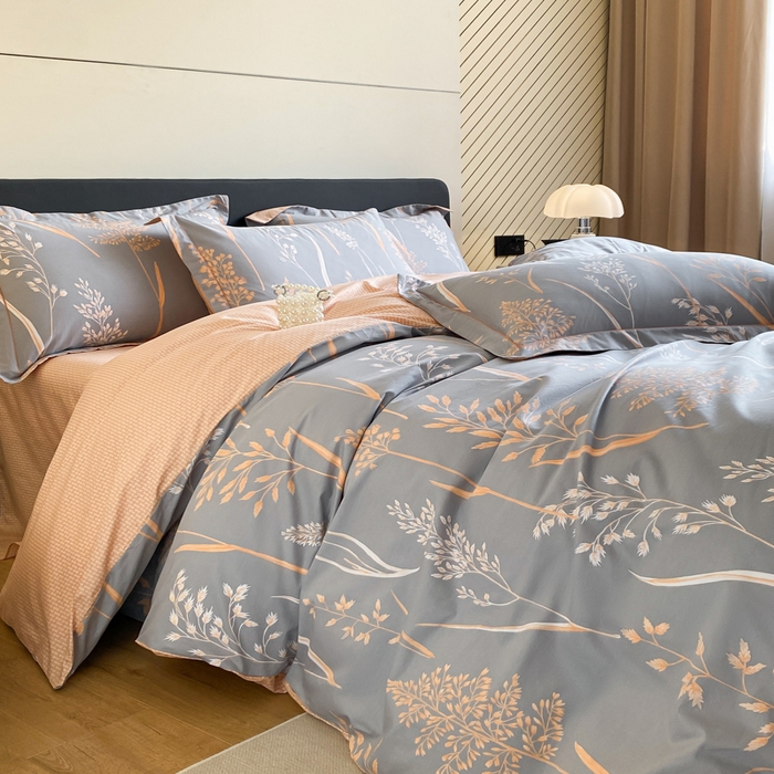 91家纺网 家纺一手货源 找家纺 格里芬家纺 2025新款全棉四件套13376纯棉印花四件套 米洛-灰