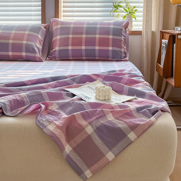 91家纺网 家纺一手货源 找家纺 启程家纺 2026新款全棉A类水洗棉多规格四件套单品-单床单 爱格紫