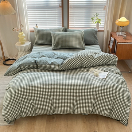 91家纺网 家纺一手货源 找家纺 启程家纺 2026新款全棉A类水洗棉多规格四件套单品-四件套 绿小格