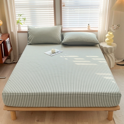 启程家纺 2026新款全棉A类水洗棉多规格四件套单品-单床笠 绿小格