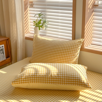 启程家纺 2026新款全棉A类水洗棉多规格四件套单品-单枕套 黄小格