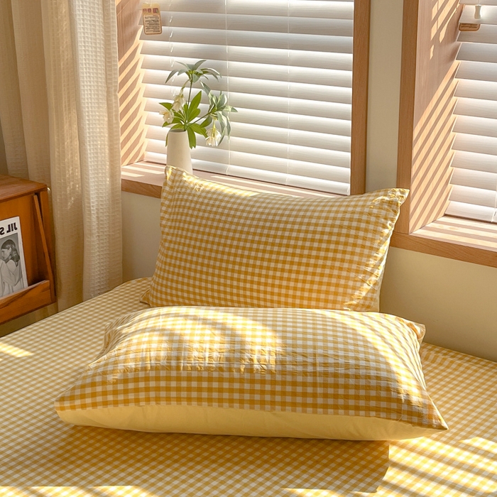 91家纺网 家纺一手货源 找家纺 启程家纺 2026新款全棉A类水洗棉多规格四件套单品-单枕套 黄小格