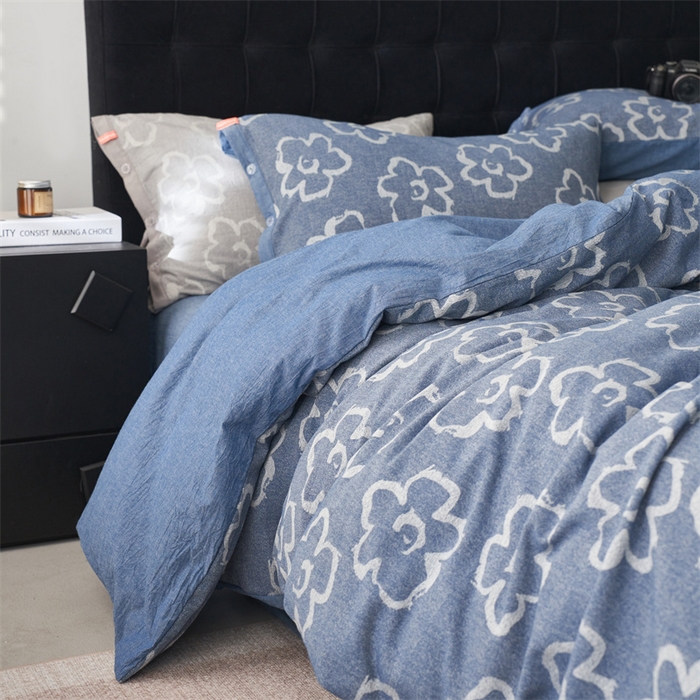 91家纺网 家纺一手货源 找家纺 安莱生活 2024新款双层纱大提花悠然纽扣宽边工艺款 悠然-深蓝