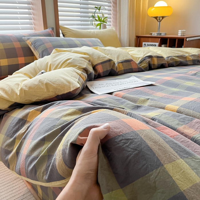 91家纺网 家纺一手货源 找家纺 启程家纺 2026新款全棉A类水洗棉多规格四件套单品-四件套 牛油果灰大格