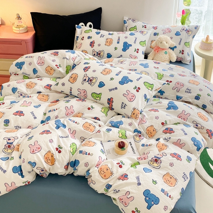 91家纺网 家纺一手货源 找家纺 葡萄家 2024新款双层纱云柔水洗棉萌趣卡通系列四件套（提供买家秀联系客服） 狂欢