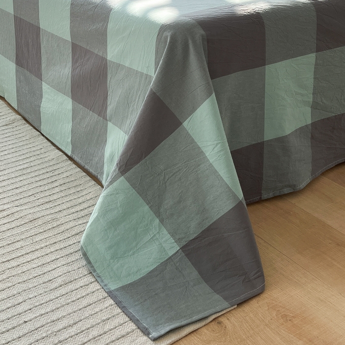 91家纺网 家纺一手货源 找家纺 启程家纺 2026新款全棉A类水洗棉多规格四件套单品-单床单 绿灰大格