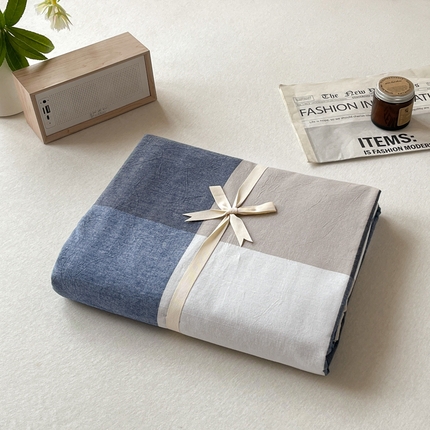 启程家纺 2026新款全棉A类水洗棉多规格四件套单品-单被套 蓝大格