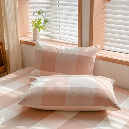 启程家纺 2026新款全棉A类水洗棉多规格四件套单品-单枕套 粉大格