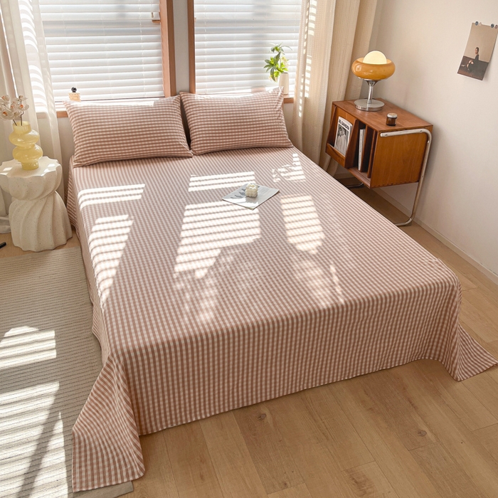 91家纺网 家纺一手货源 找家纺 启程家纺 2026新款全棉A类水洗棉多规格四件套单品-单床单 粉小格