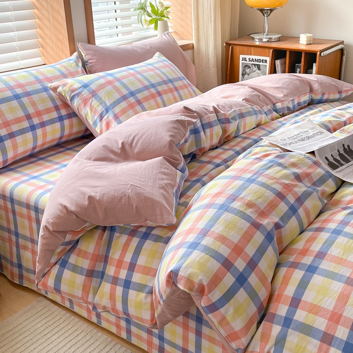 91家纺网 家纺一手货源 找家纺 启程家纺 2026新款全棉A类水洗棉多规格四件套单品-四件套 大冰激凌粉