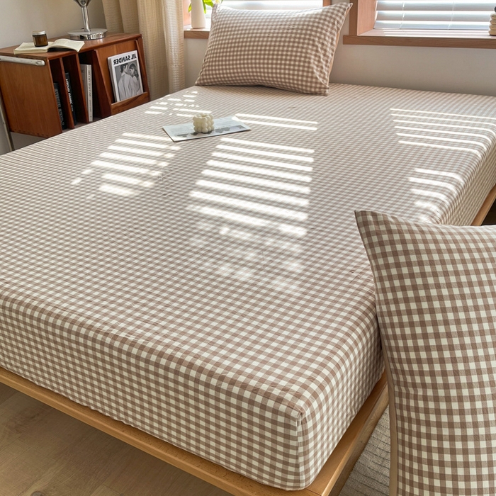 91家纺网 家纺一手货源 找家纺 启程家纺 2026新款全棉A类水洗棉多规格四件套单品-单床笠 米小格