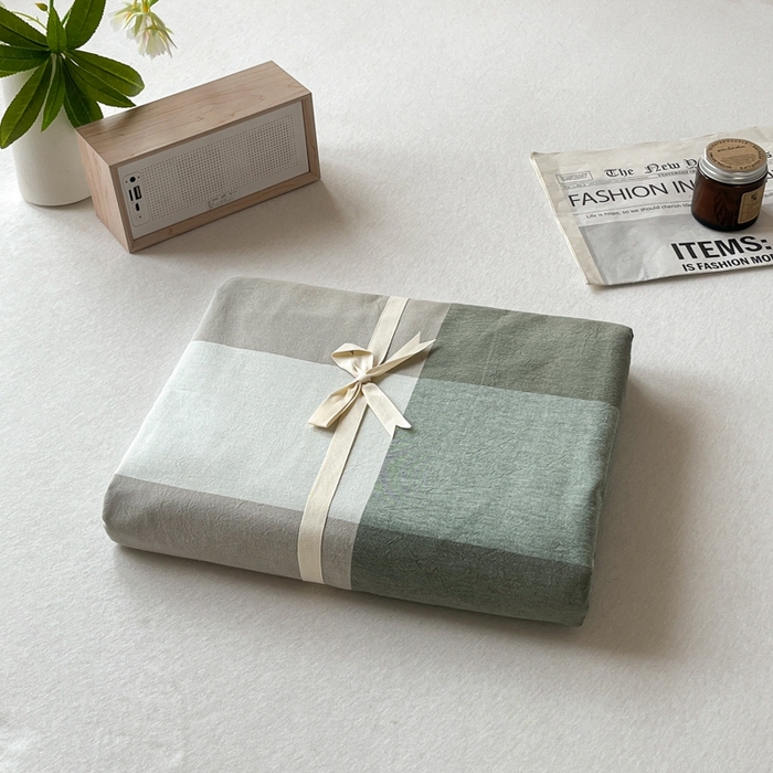 91家纺网 家纺一手货源 找家纺 启程家纺 2026新款全棉A类水洗棉多规格四件套单品-单被套 绿大格