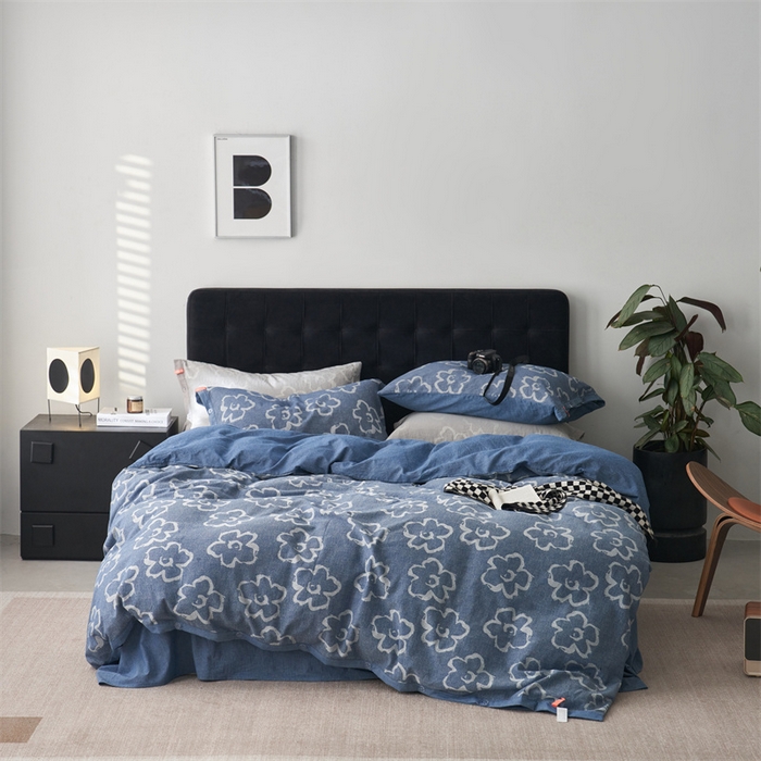 91家纺网 家纺一手货源 找家纺 安莱生活 2024新款双层纱大提花悠然纽扣宽边工艺款 悠然-深蓝