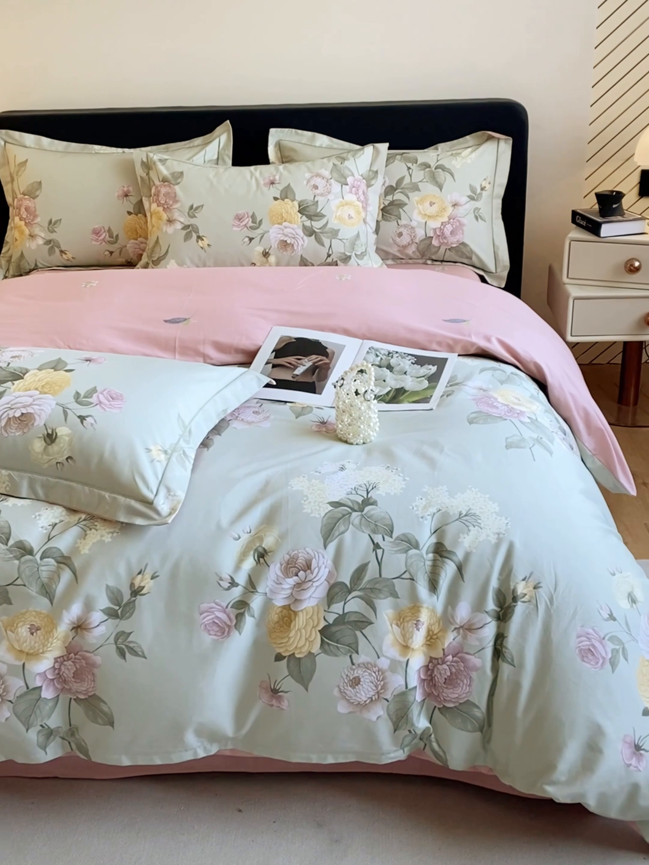 91家纺网 家纺一手货源 找家纺 格里芬家纺 2025新款全棉四件套13376纯棉印花四件套 花绘-绿