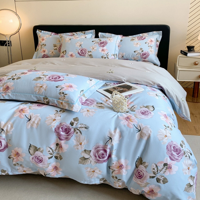 91家纺网 家纺一手货源 找家纺 格里芬家纺 2025新款全棉四件套13376纯棉印花四件套 春涧-兰