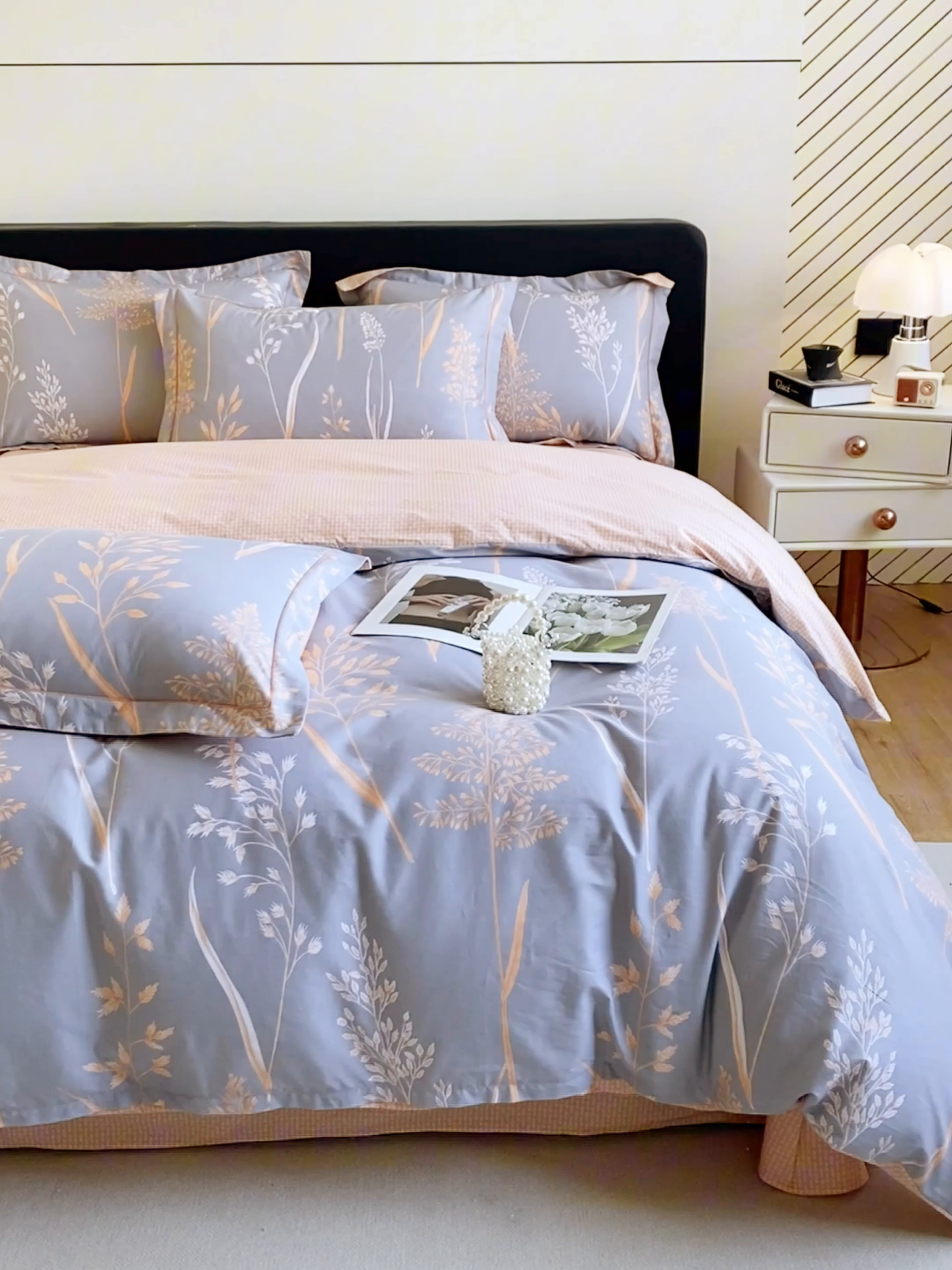 91家纺网 家纺一手货源 找家纺 格里芬家纺 2025新款全棉四件套13376纯棉印花四件套 米洛-灰