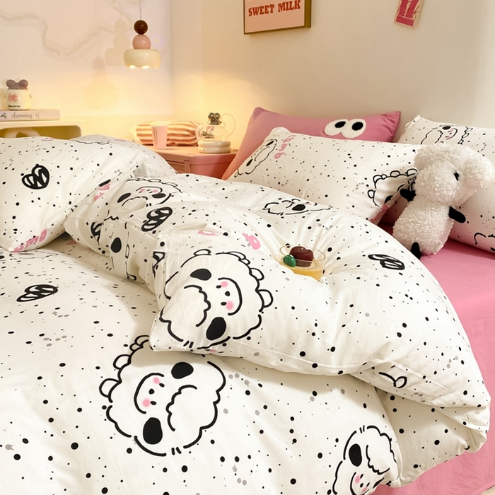 91家纺网 家纺一手货源 找家纺 葡萄家 2024新款双层纱云柔水洗棉萌趣卡通系列四件套（提供买家秀联系客服） 小羊咩咩