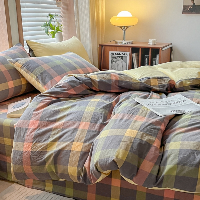 91家纺网 家纺一手货源 找家纺 启程家纺 2026新款全棉A类水洗棉多规格四件套单品-四件套 牛油果灰大格