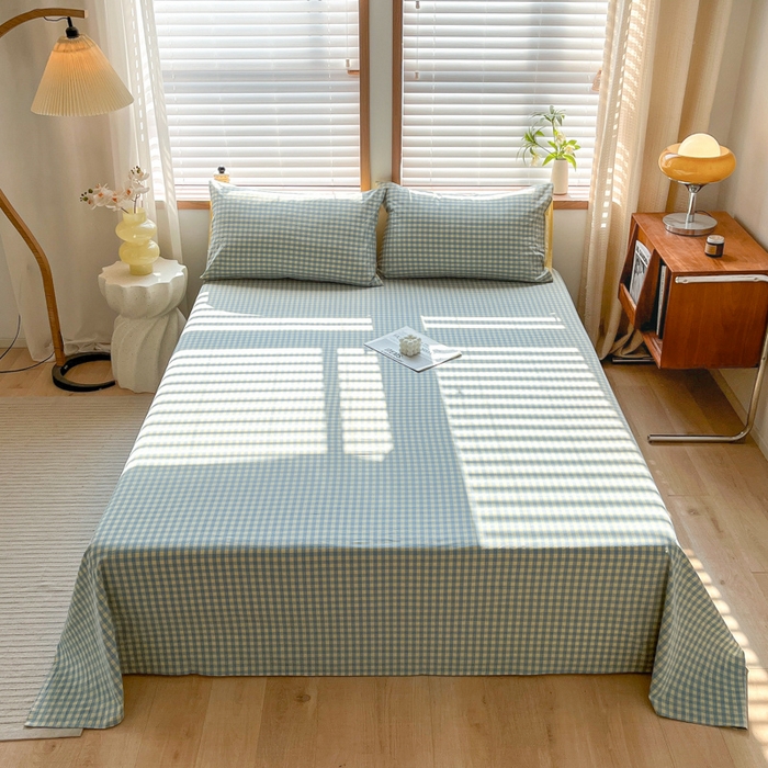 91家纺网 家纺一手货源 找家纺 启程家纺 2026新款全棉A类水洗棉多规格四件套单品-单床单 蓝黄小格