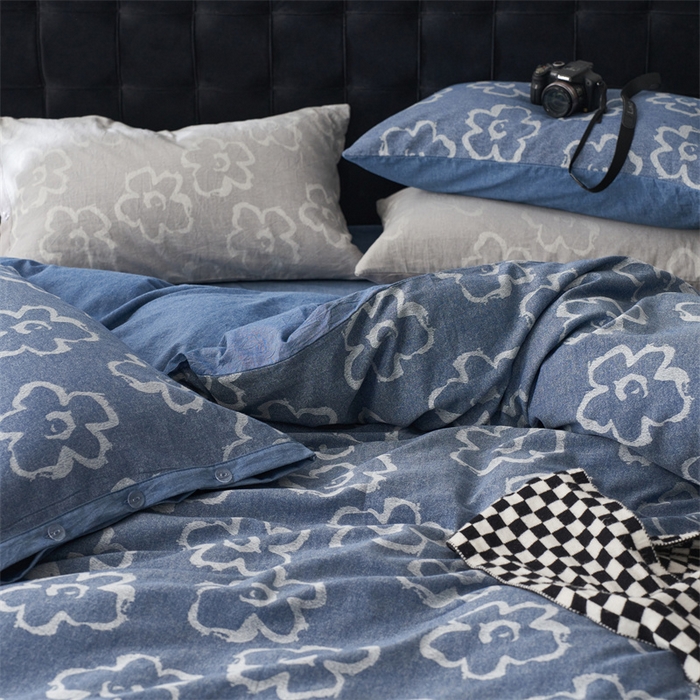 91家纺网 家纺一手货源 找家纺 安莱生活 2024新款双层纱大提花悠然纽扣宽边工艺款 悠然-深蓝