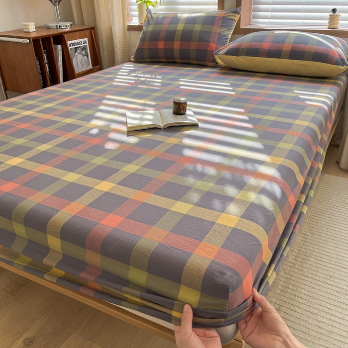 91家纺网 家纺一手货源 找家纺 启程家纺 2026新款全棉A类水洗棉多规格四件套单品-单床笠 牛油果灰大格