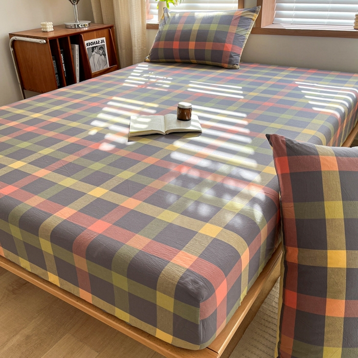 91家纺网 家纺一手货源 找家纺 启程家纺 2026新款全棉A类水洗棉多规格四件套单品-单床笠 牛油果灰大格