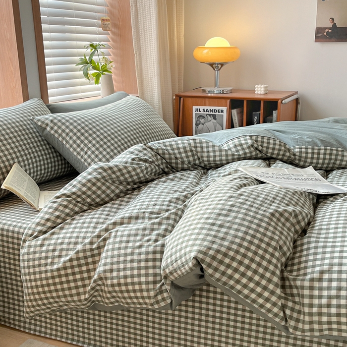 91家纺网 家纺一手货源 找家纺 启程家纺 2026新款全棉A类水洗棉多规格四件套单品-四件套 绿小格