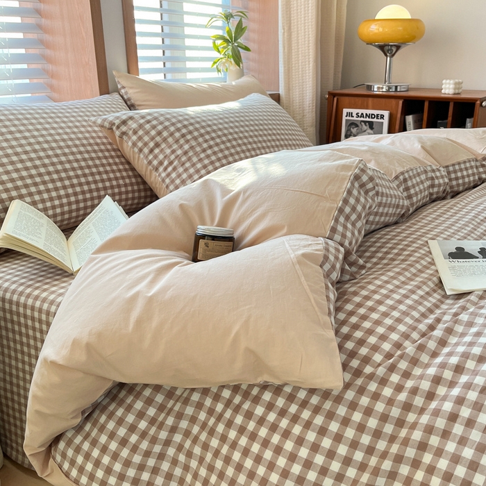 91家纺网 家纺一手货源 找家纺 启程家纺 2026新款全棉A类水洗棉多规格四件套单品-四件套 米小格