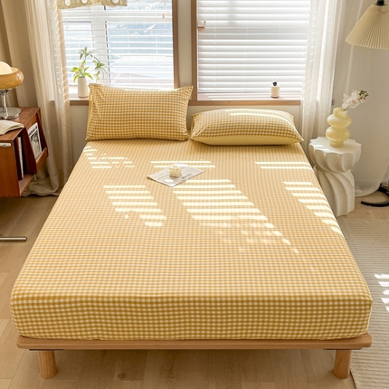 启程家纺 2026新款全棉A类水洗棉多规格四件套单品-单床笠 黄小格