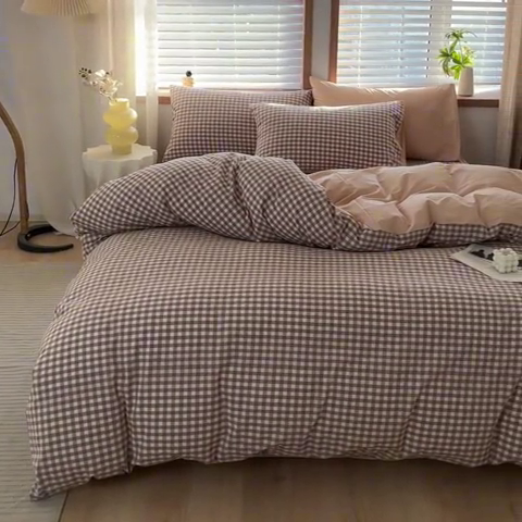 91家纺网 家纺一手货源 找家纺 启程家纺 2026新款全棉A类水洗棉多规格四件套单品-四件套 米小格