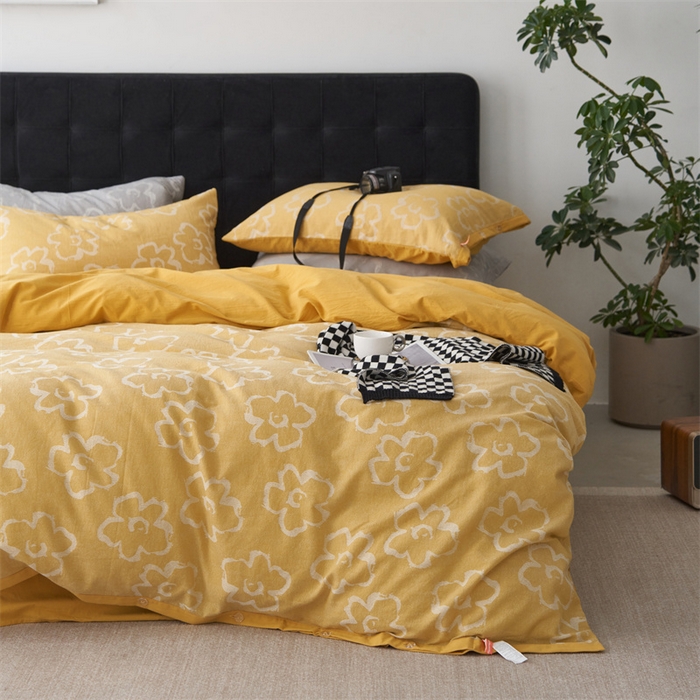 91家纺网 家纺一手货源 找家纺 安莱生活 2024新款双层纱大提花悠然纽扣宽边工艺款 悠然-姜黄