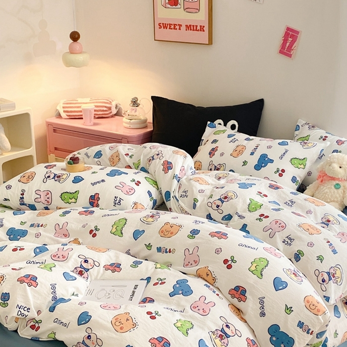 91家纺网 家纺一手货源 找家纺 葡萄家 2024新款双层纱云柔水洗棉萌趣卡通系列四件套（提供买家秀联系客服） 狂欢