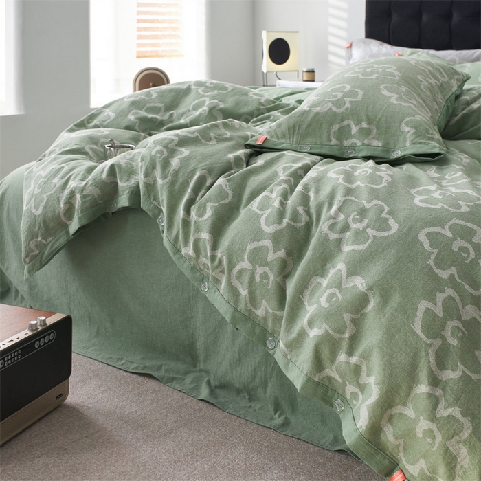 91家纺网 家纺一手货源 找家纺 安莱生活 2024新款双层纱大提花悠然纽扣宽边工艺款 悠然-嫩绿