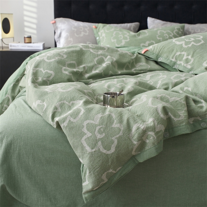 91家纺网 家纺一手货源 找家纺 安莱生活 2024新款双层纱大提花悠然纽扣宽边工艺款 悠然-嫩绿