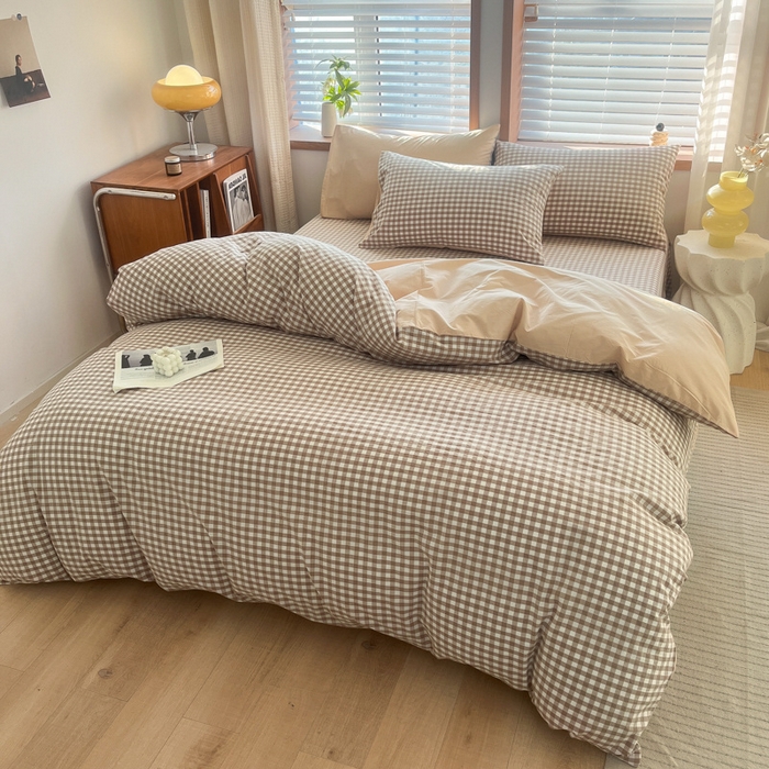 91家纺网 家纺一手货源 找家纺 启程家纺 2026新款全棉A类水洗棉多规格四件套单品-四件套 米小格