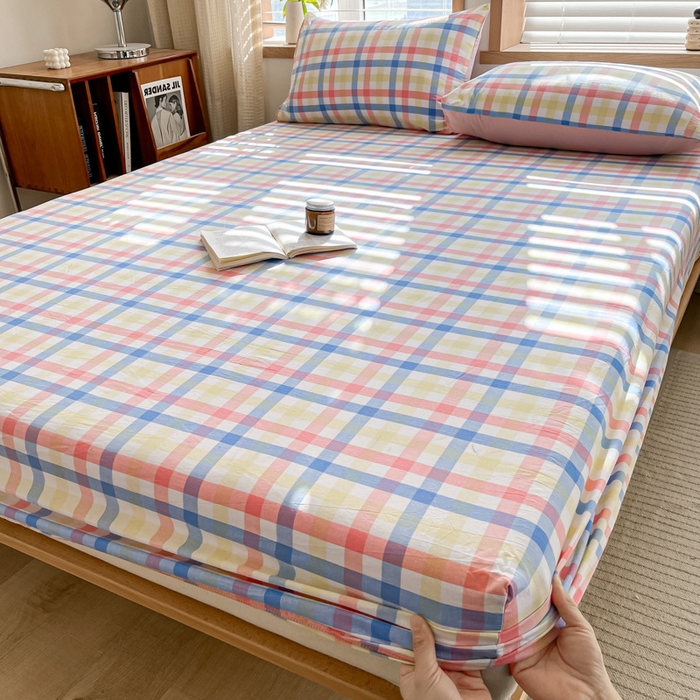 91家纺网 家纺一手货源 找家纺 启程家纺 2026新款全棉A类水洗棉多规格四件套单品-单床笠 大冰激凌粉