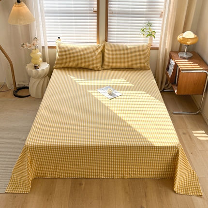 启程家纺 2026新款全棉A类水洗棉多规格四件套单品-单床单 黄小格