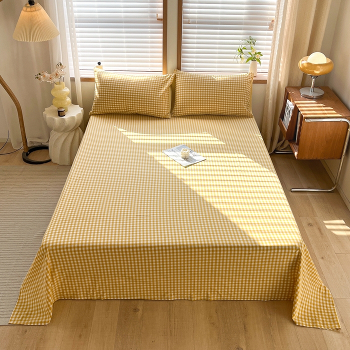 91家纺网 家纺一手货源 找家纺 启程家纺 2026新款全棉A类水洗棉多规格四件套单品-单床单 黄小格