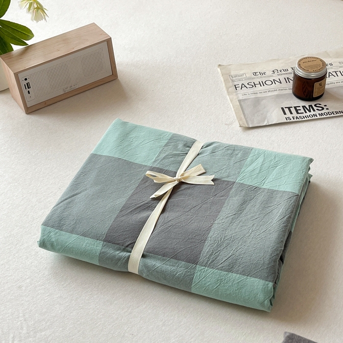 91家纺网 家纺一手货源 找家纺 启程家纺 2026新款全棉A类水洗棉多规格四件套单品-单被套 绿灰大格