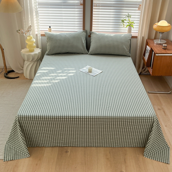 91家纺网 家纺一手货源 找家纺 启程家纺 2026新款全棉A类水洗棉多规格四件套单品-单床单 绿小格