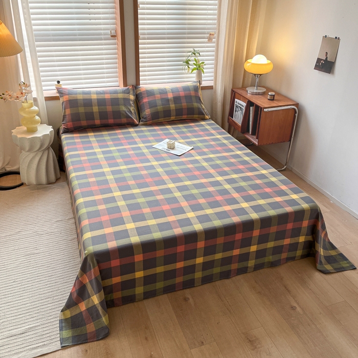 91家纺网 家纺一手货源 找家纺 启程家纺 2026新款全棉A类水洗棉多规格四件套单品-单床单 牛油果灰大格