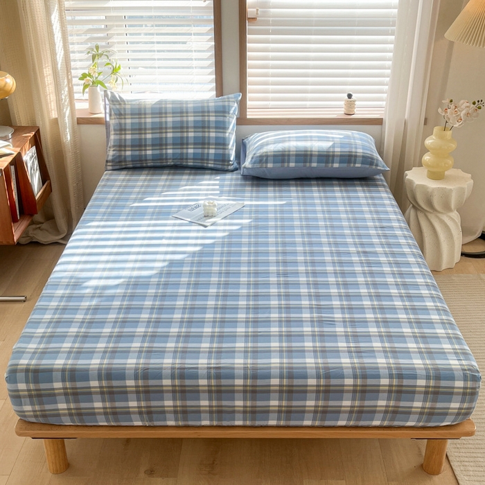 91家纺网 家纺一手货源 找家纺 启程家纺 2026新款全棉A类水洗棉多规格四件套单品-单床笠 莫妮蓝