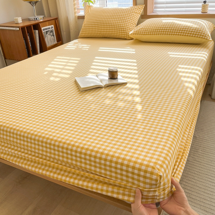 91家纺网 家纺一手货源 找家纺 启程家纺 2026新款全棉A类水洗棉多规格四件套单品-单床笠 黄小格