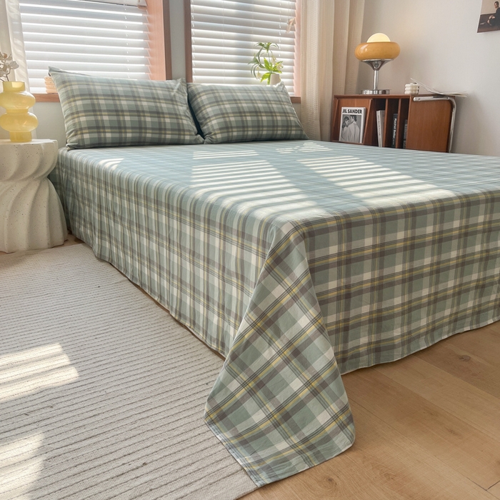 91家纺网 家纺一手货源 找家纺 启程家纺 2026新款全棉A类水洗棉多规格四件套单品-单床单 莫妮绿