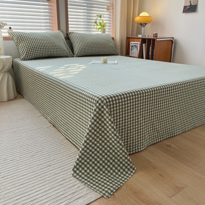 91家纺网 家纺一手货源 找家纺 启程家纺 2026新款全棉A类水洗棉多规格四件套单品-单床单 绿小格