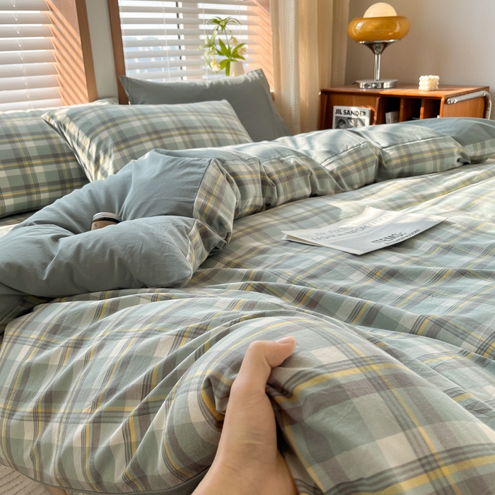 91家纺网 家纺一手货源 找家纺 启程家纺 2026新款全棉A类水洗棉多规格四件套单品-四件套 莫妮绿