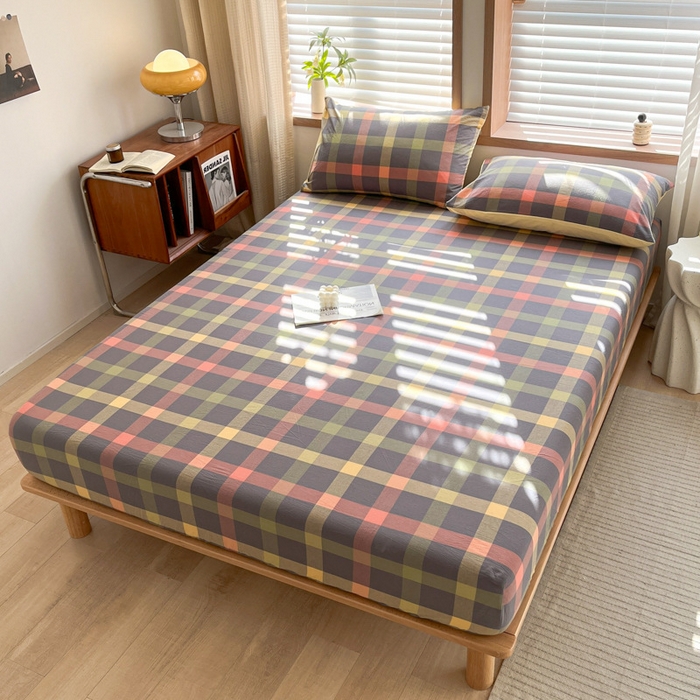 91家纺网 家纺一手货源 找家纺 启程家纺 2026新款全棉A类水洗棉多规格四件套单品-单床笠 牛油果灰大格