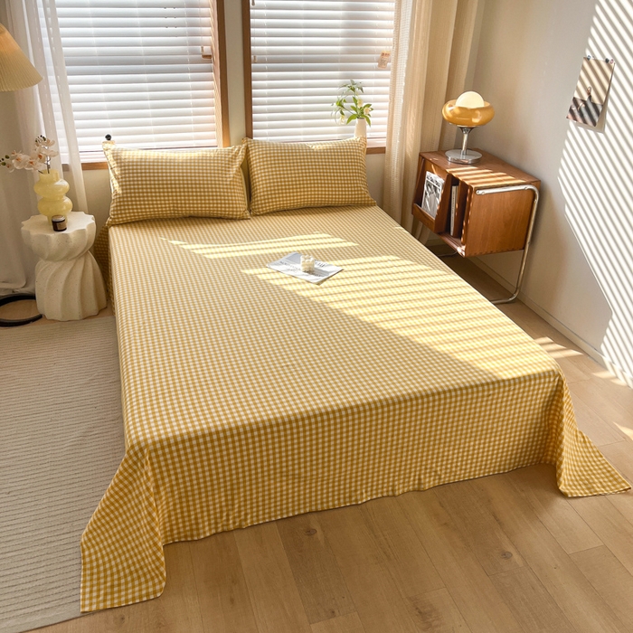 91家纺网 家纺一手货源 找家纺 启程家纺 2026新款全棉A类水洗棉多规格四件套单品-单床单 黄小格